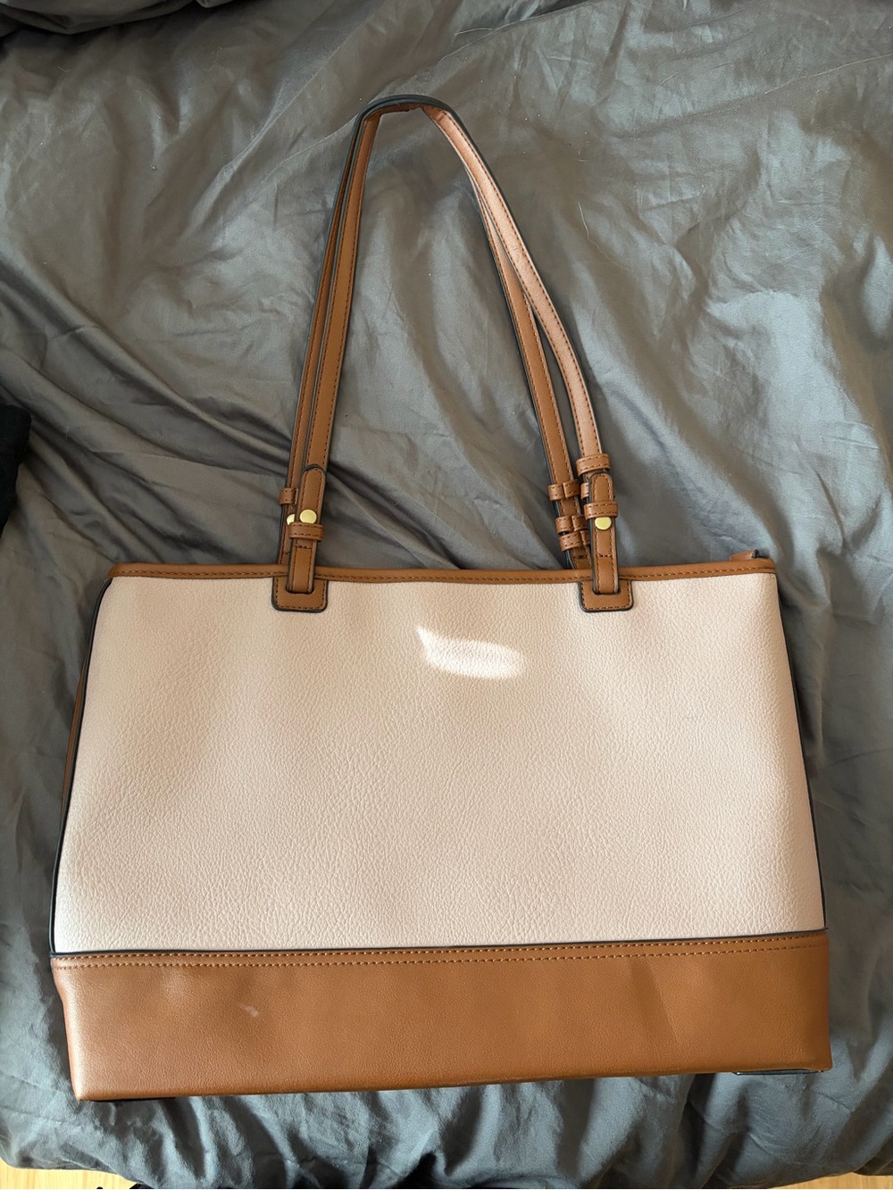 Classic Two-Tone Tote Bag in Cream and Tan